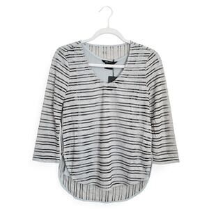 Armani Exchange Grey Stripe Sheer 3/4 Sleeve Top Size XS NWT